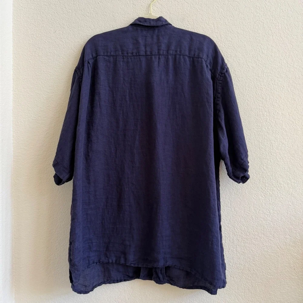 Banana Republic Mens XL Navy Blue 100%‎ Irish Linen Short Sleeve Button Up Shirt